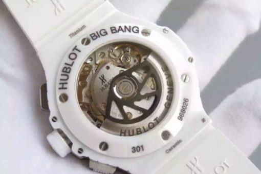 Replica Hublot Big Bang Caviar Chrono 44mm White Ceramic White Dial Rubber Strap A7750 - Image 7