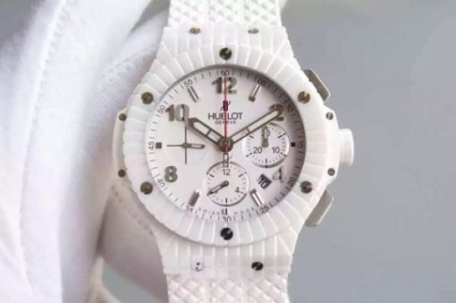Replica Hublot Big Bang Caviar Chrono 44mm White Ceramic White Dial Rubber Strap A7750