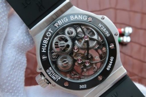 Replica Hublot Big Bang Ceramic Bezel Skeleton Tourbillon SS - Image 6
