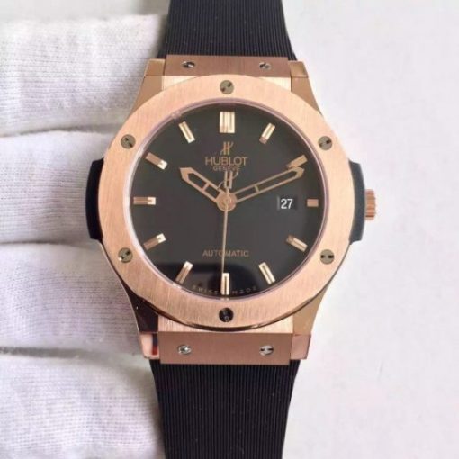 Replica Hublot Big Bang Classic Fusion RG Black Dial Rubber Strap RG Bezel Black A2824