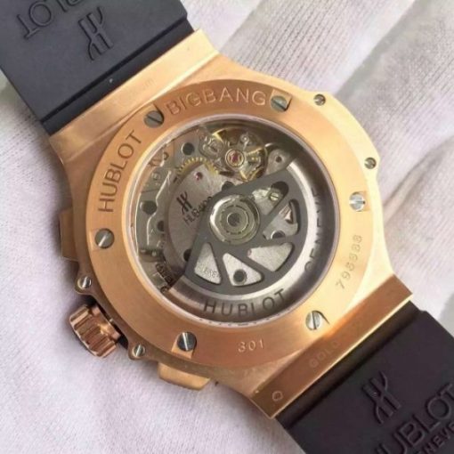 Replica Hublot Big Bang Gold Full Pave Chrono RG Diamonds Dial Black Rubber Strap A7750 - Image 3