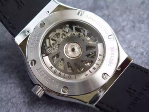 Replica Hublot Classic Fusion Tourbillon 45mm TF Skeleton Dial Black Gummy Strap A23J - Image 4