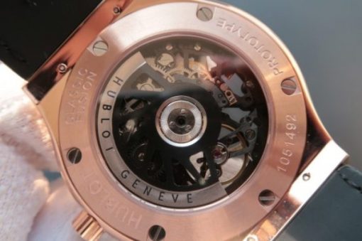 Replica Hublot Classic Fusion Tourbillon RG 45mm TF Skeleton Dial Black Gummy Strap A23J - Image 5
