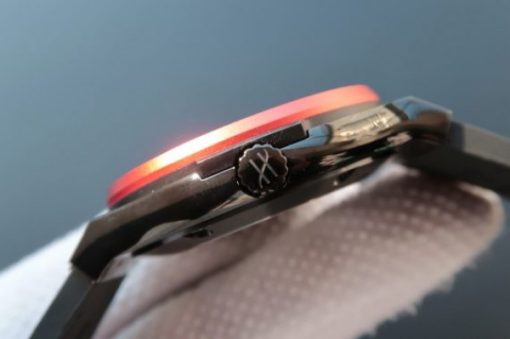 Replica Hublot Classic Fusion Tourbillon 45mm TF Red Bezel Skeleton Dial Black Gummy Strap A23J - Image 3