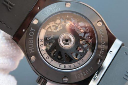 Replica Hublot Classic Fusion Tourbillon 45mm TF Red Bezel Skeleton Dial Black Gummy Strap A23J - Image 5