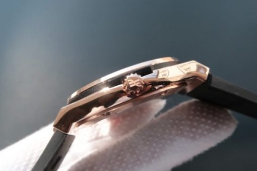 Replica Hublot Classic Fusion Tourbillon RG 45mm TF Skeleton Purple Dial Black Gummy Strap A23J - Image 3