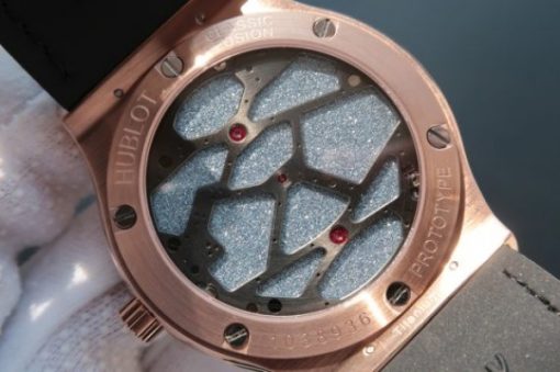Replica Hublot Classic Fusion Tourbillon RG 45mm TF Skeleton Purple Dial Black Gummy Strap A23J - Image 5