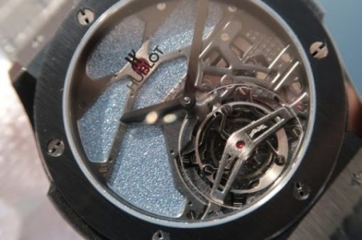 Replica Hublot Classic Fusion Tourbillon 45mm TF PVD Purple Skeleton Dial Black Gummy Strap A23J - Image 2