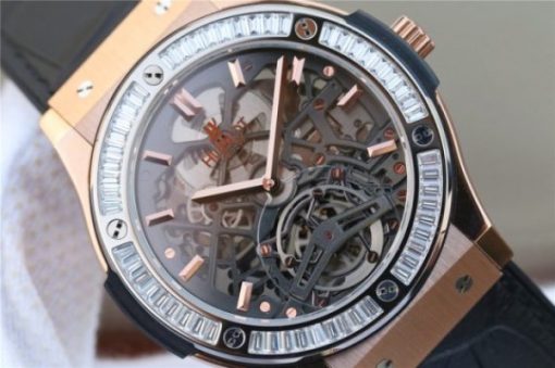 Replica Hublot Classic Fusion Tourbillon 42mm TF RG Skeleton Dial Black Gummy Strap A23J - Image 3