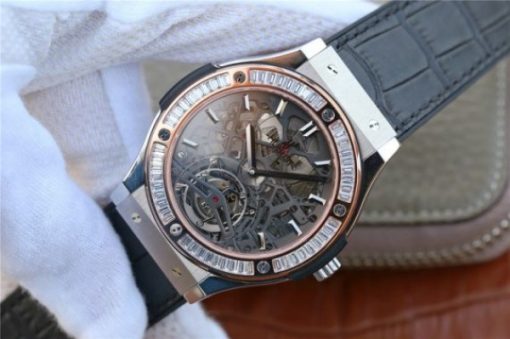 Replica Hublot Classic Fusion Tourbillon 42mm TF RG Bezel Skeleton Dial Black Gummy Strap A23J - Image 2