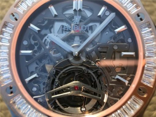 Replica Hublot Classic Fusion Tourbillon 42mm TF RG Bezel Skeleton Dial Black Gummy Strap A23J - Image 4
