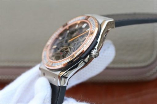 Replica Hublot Classic Fusion Tourbillon 42mm TF RG Bezel Skeleton Dial Black Gummy Strap A23J - Image 6