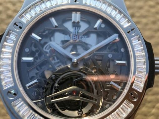 Replica Hublot Classic Fusion Tourbillon 42mm TF Skeleton Dial Black Gummy Strap A23J - Image 6