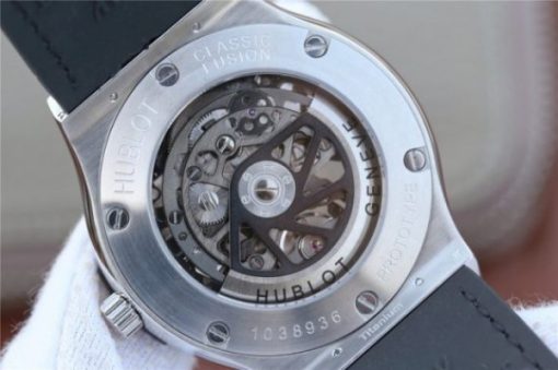 Replica Hublot Classic Fusion Tourbillon 42mm TF Skeleton Dial Black Gummy Strap A23J - Image 10