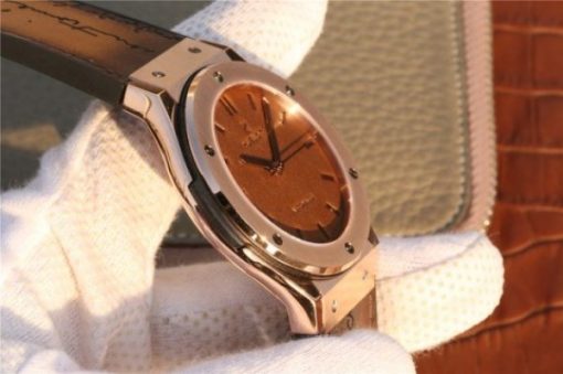 Replica Hublot Classic Fusion 45mm RG Berluti Scritto Brown Leather Dial Gummy Strap A2892 - Image 4