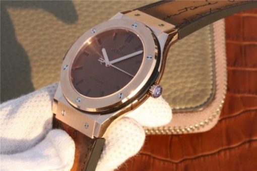 Replica Hublot Classic Fusion 45mm RG Berluti Scritto Brown Leather Dial Gummy Strap A2892 - Image 5