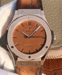 Replica Hublot Classic Fusion 45mm RG Berluti Scritto Brown Leather Dial Gummy Strap A2892