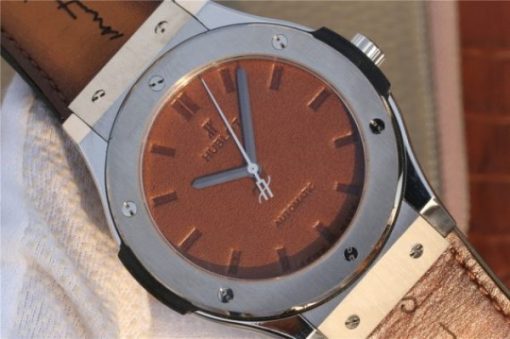 Replica Hublot Classic Fusion 45mm SS Berluti Scritto Brown Leather Dial Gummy Strap A2892 - Image 3