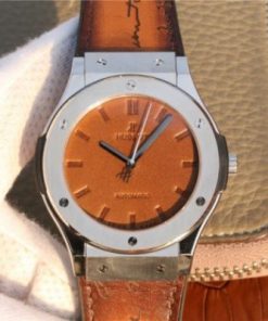 Replica Hublot Classic Fusion 45mm SS Berluti Scritto Brown Leather Dial Gummy Strap A2892