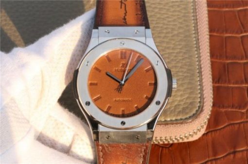 Replica Hublot Classic Fusion 45mm SS Berluti Scritto Brown Leather Dial Gummy Strap A2892