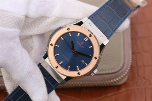 Replica Hublot Classic Fusion 42mm RG JJF Blue Dial Blue Gummy Strap A2892 - Image 2