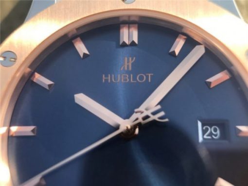 Replica Hublot Classic Fusion 42mm RG JJF Blue Dial Blue Gummy Strap A2892 - Image 4