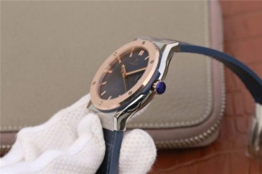 Replica Hublot Classic Fusion 42mm RG JJF Blue Dial Blue Gummy Strap A2892 - Image 6