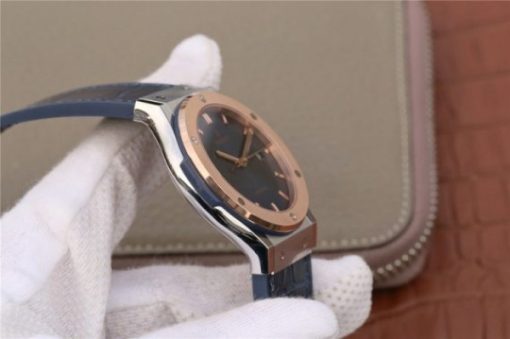 Replica Hublot Classic Fusion 42mm RG JJF Blue Dial Blue Gummy Strap A2892 - Image 7