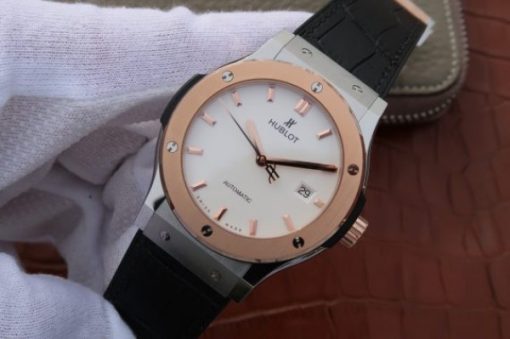 Replica Hublot Classic Fusion 42mm RG JJF White Dial Black Gummy Strap A2892 - Image 2