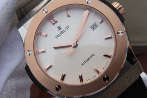 Replica Hublot Classic Fusion 42mm RG JJF White Dial Black Gummy Strap A2892 - Image 3