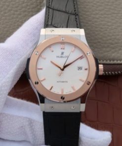 Replica Hublot Classic Fusion 42mm RG JJF White Dial Black Gummy Strap A2892