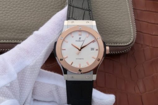 Replica Hublot Classic Fusion 42mm RG JJF White Dial Black Gummy Strap A2892