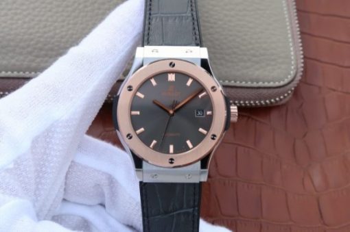 Replica Hublot Classic Fusion 42mm RG JJF Gray Dial Gray Gummy Strap A2892
