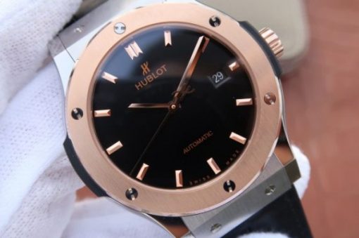 Replica Hublot Classic Fusion 42mm RG JJF Black Dial Gray Gummy Strap A2892 - Image 2