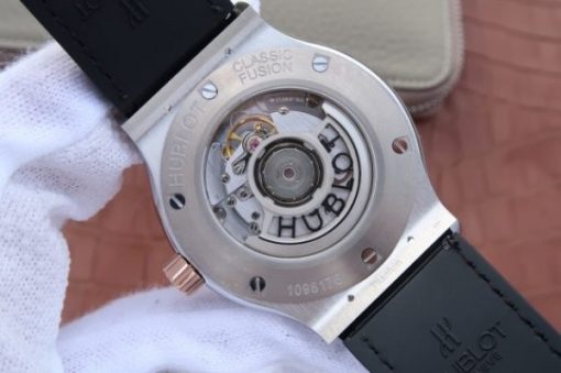 Replica Hublot Classic Fusion 42mm RG JJF Black Dial Gray Gummy Strap A2892 - Image 6