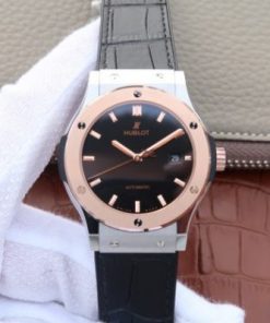 Replica Hublot Classic Fusion 42mm RG JJF Black Dial Gray Gummy Strap A2892