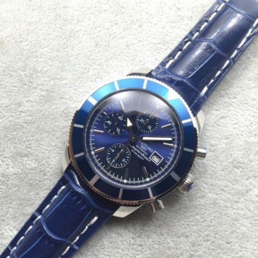 Replica Breitling Super Ocean Heritage Chrono SS Blue Dial SS Leather Strap A7750 - Image 2