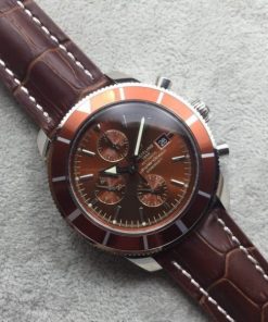 Replica Breitling Super Ocean Heritage Chrono SS Brown Dial SS Leather Strap A7750