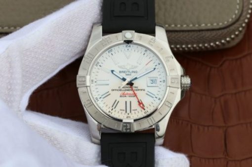 Replica Breitling Avenger GMT SS GF White Dial Black rubber Strap A2836