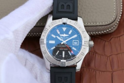Replica Breitling Avenger GMT SS GF Black Dial On Black Rubber Strap A2836