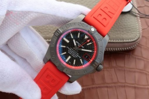 Replica Breitling Avenger GMT PVD GF Carbon Fiber Dial Red Rubber Strap A2836 - Image 2