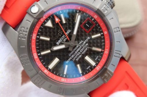 Replica Breitling Avenger GMT PVD GF Carbon Fiber Dial Red Rubber Strap A2836 - Image 3