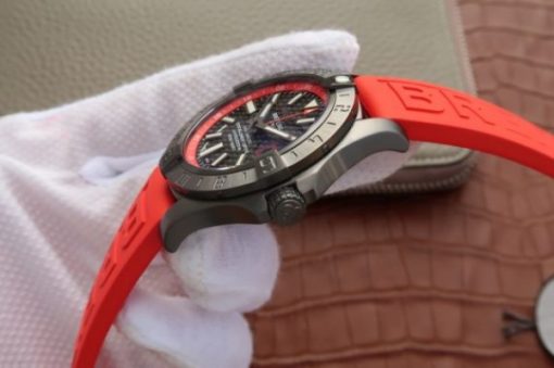 Replica Breitling Avenger GMT PVD GF Carbon Fiber Dial Red Rubber Strap A2836 - Image 4