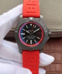 Replica Breitling Avenger GMT PVD GF Carbon Fiber Dial Red Rubber Strap A2836