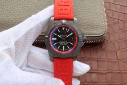 Replica Breitling Avenger GMT PVD GF Carbon Fiber Dial Red Rubber Strap A2836