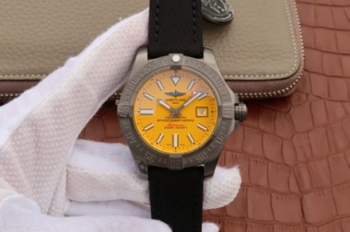 Replica Breitling Avenger II Seawolf PVD GF Yellow Dial Black Nylon Strap A2824