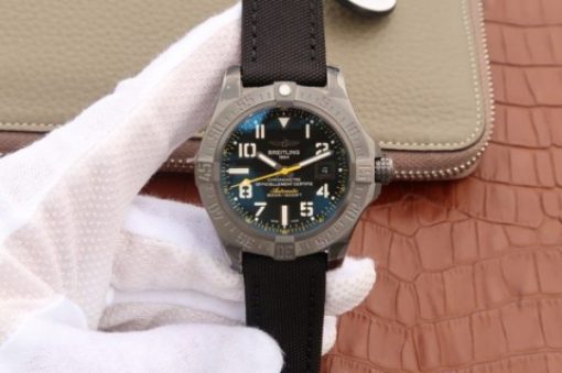 Replica Breitling Avenger II Seawolf PVD GF Black Dial Black Nylon Strap A2824