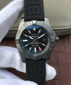 Replica Breitling Avenger GMT PVD GF Black Dial Black Rubber Strap A2836