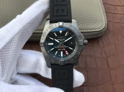 Replica Breitling Avenger GMT PVD GF Black Dial Black Rubber Strap A2836