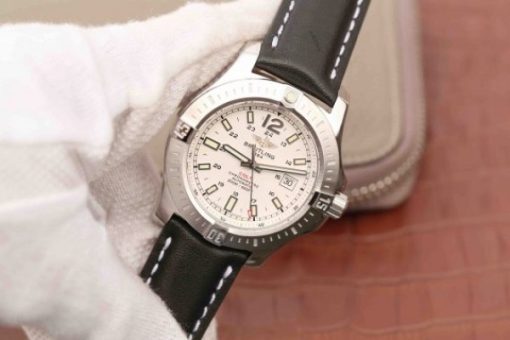 Replica Breitling Colt Automatic 44mm SS GF White Textured Dial on Black Leather Strap A2824 - Image 2